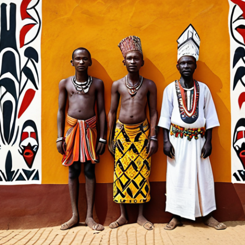 Home 15 **
A vibrant Chadian mural depicting historical figures of independence against a backdrop of traditional tribal patterns. The style blends realistic portraiture with abstract, culturally significant symbols. Incorporate a palette of earthy tones juxtaposed with bright, contrasting colors. The mural conveys a sense of national pride and the connection between Chad's past and present.
**